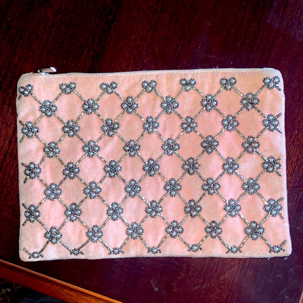 Lucky Brand Velvet Beaded Zipper Pouch